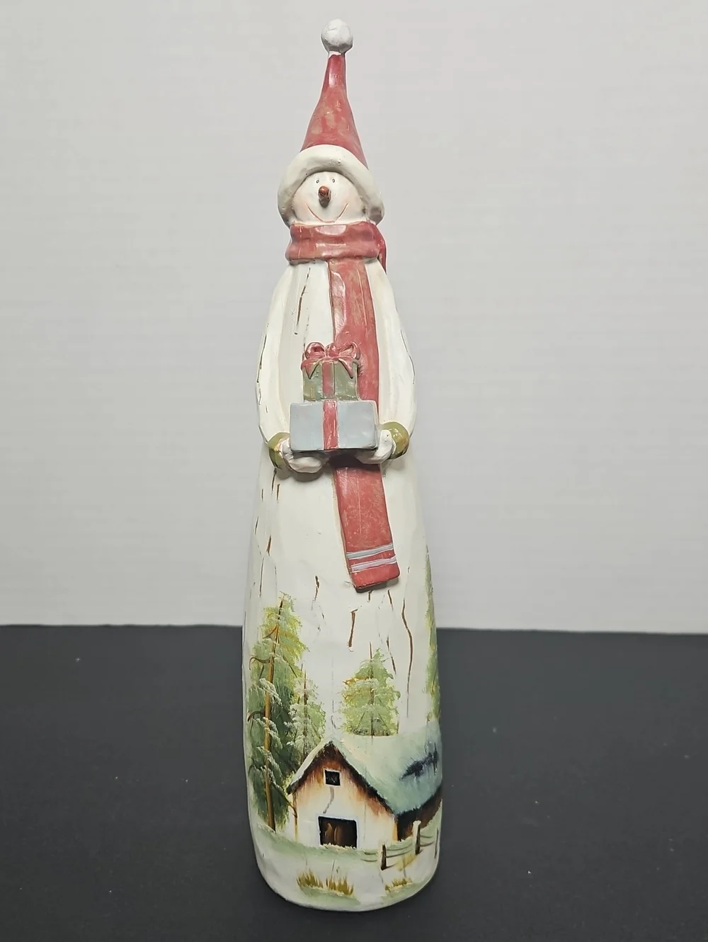GANZ Cream Snowman with Red Hat, Scarf and Green Gift